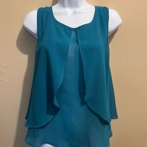 Teal chiffon type of fabric, sleeveless, overlay